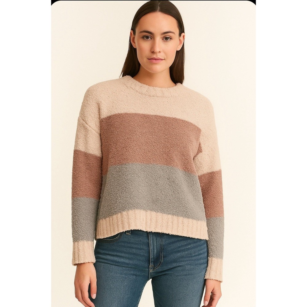 Altard State Sweater Women S Teddy Knit Ivory Pink Gray Pullover - Picture 1 of 7